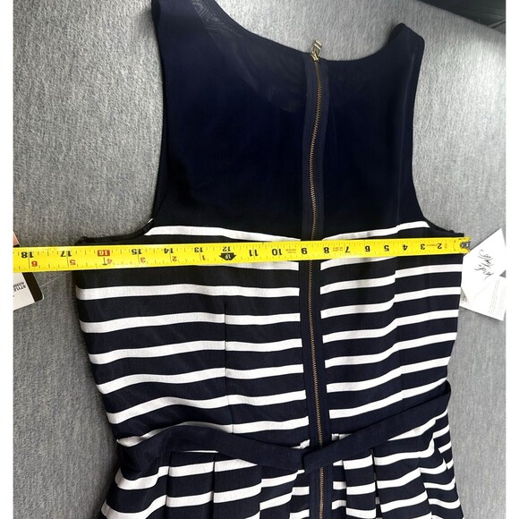 TAYLOR - Women's Navy and White Stripe Fit and Flare Sleeveless Dress Size 10 - Picture 12 of 12